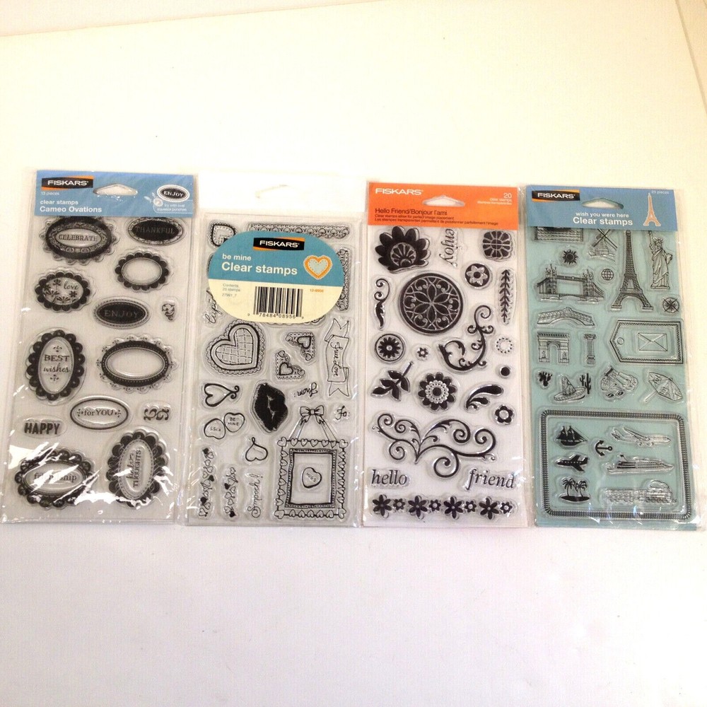 (4) Fiskars Clear Stamp Sets Be Mine Cameo Hello Friend Wish You Were Here New